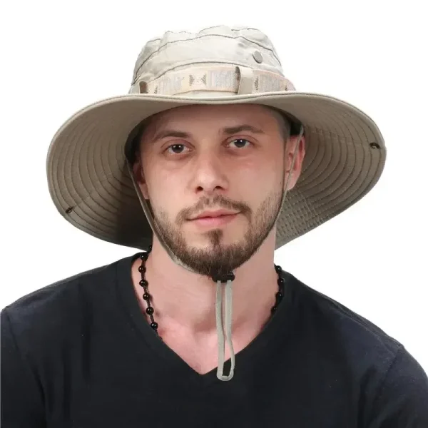 Sombrero de cubo de verano para hombre, protección UV para exteriores, ala ancha, Panamá, Safari, caza, senderismo, sombrero de pescador de malla, gorra de protección solar para playa