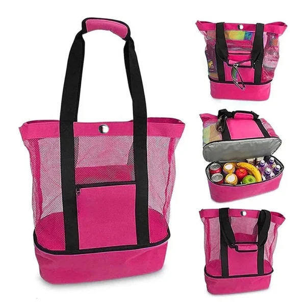 Bolsa de playa para Picnic con preservación del calor, bolsa de malla transparente de doble capa para almacenamiento de natación, bolsas impermeables para compras de alta capacidad