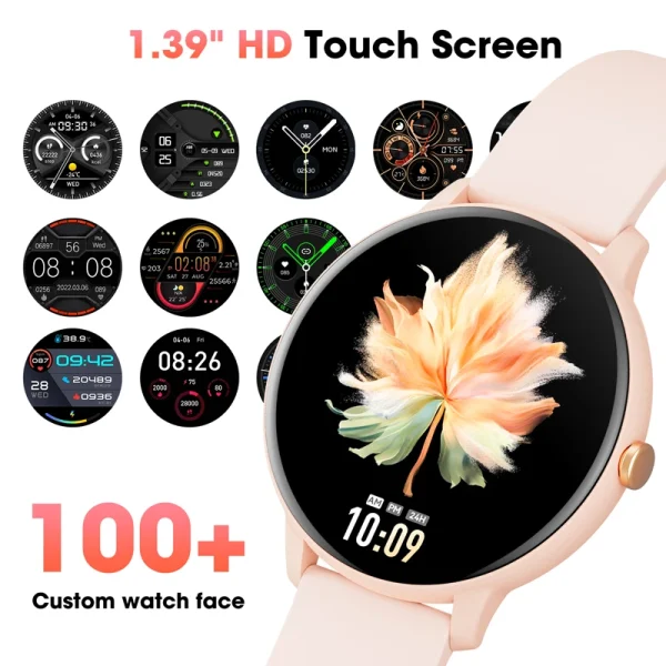 Reloj inteligente para mujer Bluetooth llamada 1,39 pantalla táctil relojes inteligentes para hombres monitoreo de saludIP67 Fitness impermeable
