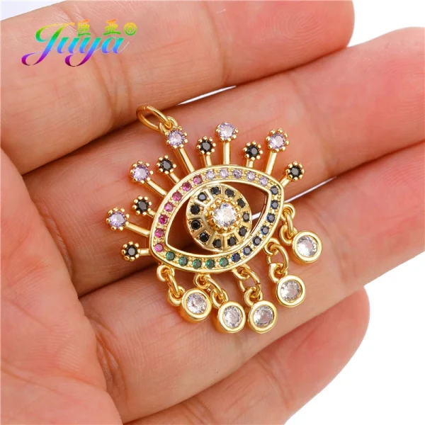 Colgante de lujo Joya DIY con circonita cúbica multicolor esmaltada, dijes griegos de mal de ojo para mujer, hechos a mano, joyería turca.