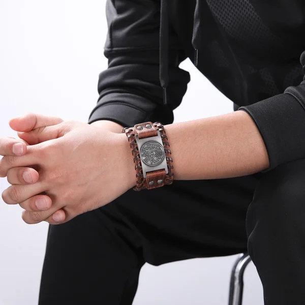Pulsera de cuero con pentagrama y pentagrama para hombre, amuleto, amuleto, Talismán, joyería Vintage