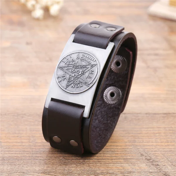 Pulsera de cuero con pentagrama y pentagrama para hombre, amuleto, amuleto, Talismán, joyería Vintage