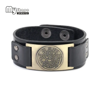 Pulsera de cuero con pentagrama y pentagrama para hombre, amuleto, amuleto, Talismán, joyería Vintage
