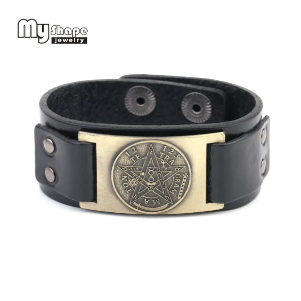 Pulsera de cuero con pentagrama y pentagrama para hombre, amuleto, amuleto, Talismán, joyería Vintage