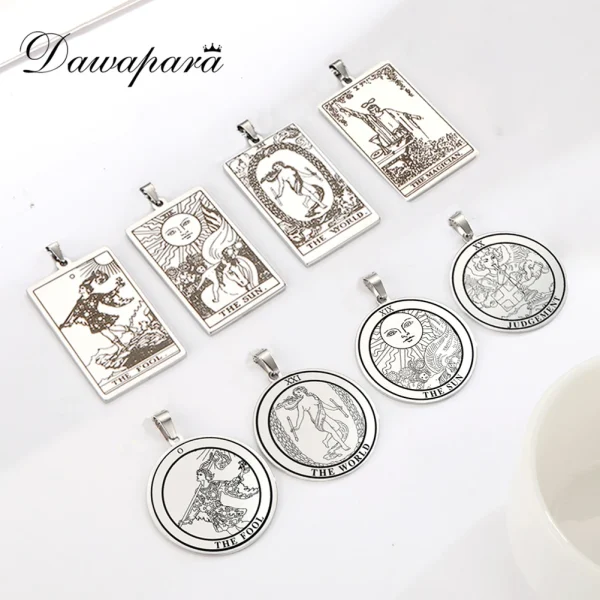 Dawapara-colgantes de Tarot de acero inoxidable para collar, llavero, cartas de Tarot, dijes para fabricación de joyas, accesorios de amuleto Vintage