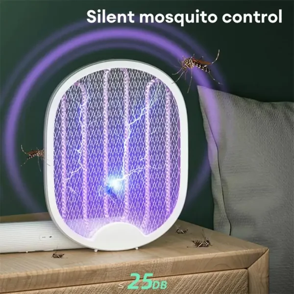 Matamosquitos eléctrico plegable, trampa para moscas recargable por USB, raqueta matamoscas con luz UV, 3500V