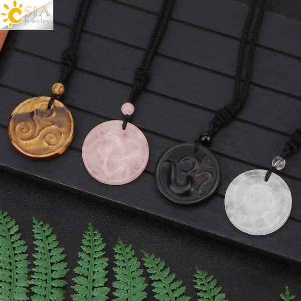 Collar con colgante de piedra Natural para mujer, colgante con forma de escudo de cristal de ojo de Tigre, hecho a mano, tallado, Yoga, Curación 3D, joyería de amuleto, H242