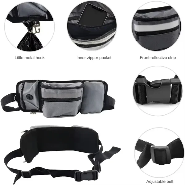 Bolsa para caminar para entrenamiento de perros, bolsa para golosinas de manos libres, riñonera para correr, tren para cachorros, alimentador de aperitivos, cuencos de bolsillo para perros, bolsas para tazas de agua