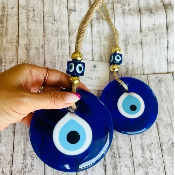 Colgante de pared de mal de ojo, abalorio de pared de ojo azul de cristal, decoración del hogar, Idea de regalo para el hogar, protección de la casa, regalo de mal de ojo turco, decoración de pared