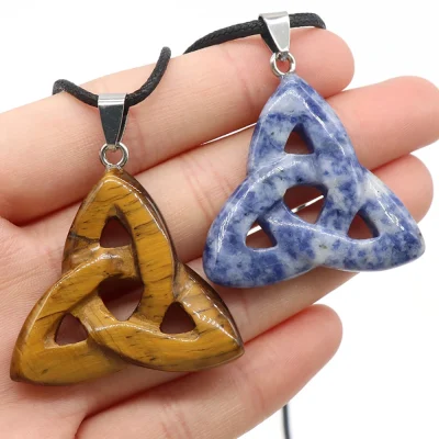 Colgante de piedra Natural nudo celta irlandés amuleto de cristal de ojo de tigre para fabricación de joyería  dijes collar accesorios 34mm