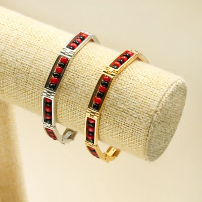 CARLIDANA última nueva tendencia joyería de acero inoxidable Color rojo y negro pulsera de cuentas Orula brazalete de amuleto de la suerte Unisex para mujer