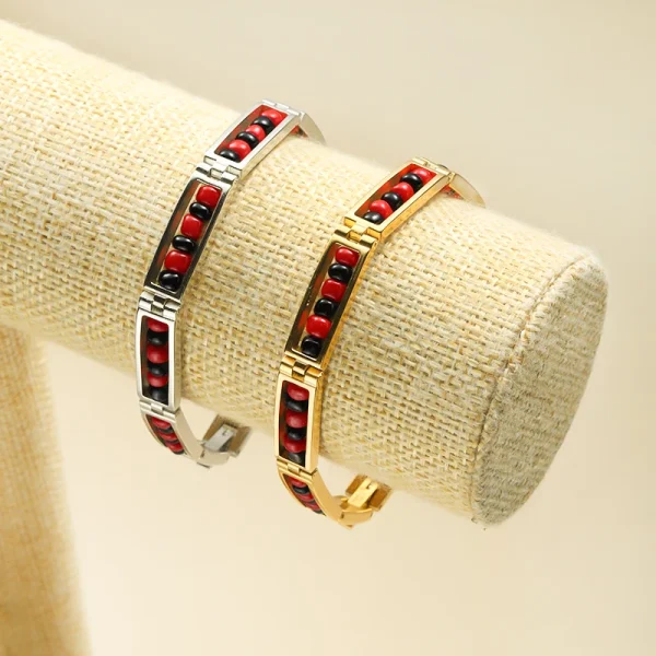 CARLIDANA última nueva tendencia joyería de acero inoxidable Color rojo y negro pulsera de cuentas Orula brazalete de amuleto de la suerte Unisex para mujer