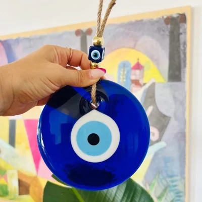 Colgante de pared de mal de ojo, abalorio de pared de ojo azul de cristal, decoración del hogar, Idea de regalo para el hogar, protección de la casa, regalo de mal de ojo turco, decoración de pared