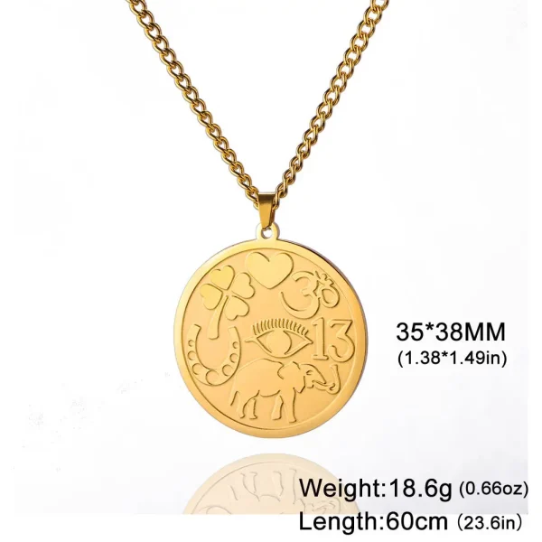 Collar de la medalla de la buena suerte Un poderoso amuleto protector Elefantes Trébol de cuatro hojas Corazón Símbolo Ohm Herradura Collar de ojos malvados Joyas de acero inoxidable