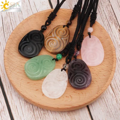 Collar con colgante de piedra Natural para mujer, colgante con forma de escudo de cristal de ojo de Tigre, hecho a mano, tallado, Yoga, Curación 3D, joyería de amuleto, H242