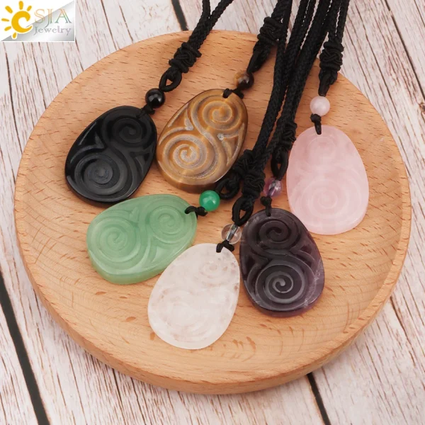 Collar con colgante de piedra Natural para mujer, colgante con forma de escudo de cristal de ojo de Tigre, hecho a mano, tallado, Yoga, Curación 3D, joyería de amuleto, H242