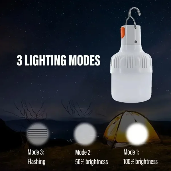 Bombillas LED recargables por USB para exteriores, luz de emergencia de 60W con gancho para acampar, pescar, tiendas portátiles, linterna, luces nocturnas, 1 ud.