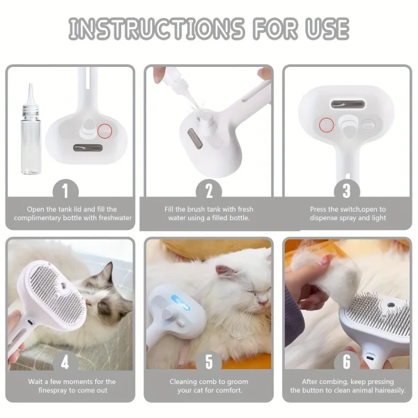 Peine para el pelo en aerosol para mascotas, cepillo de limpieza para quitar el pelo de mascotas, accesorios para el cuidado de gatos y perros, herramientas, peine humidificador de niebla de agua para desmastar