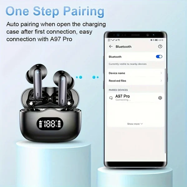 Auriculares inalámbricos 40dB con cancelación de ruido Bluetooth 5,3 auriculares 6 micrófonos ENC con pantalla LED llamada HD auriculares TWS modo de transparencia