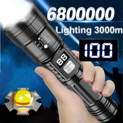 Linternas LED de alta potencia con batería integrada, recargable por USB, luz de mano fuerte, lámpara de antorcha multifuncional para Camping de emergencia