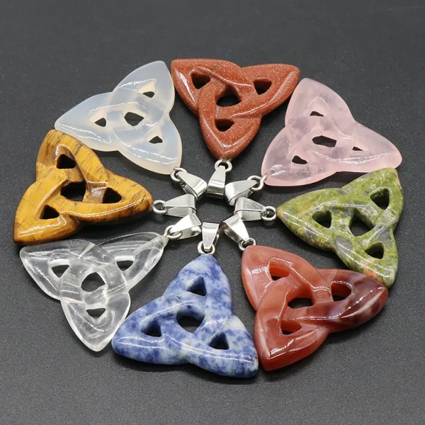 Colgante de piedra Natural nudo celta irlandés amuleto de cristal de ojo de tigre para fabricación de joyería  dijes collar accesorios 34mm