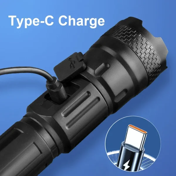 Linternas LED de alta potencia con batería integrada, recargable por USB, luz de mano fuerte, lámpara de antorcha multifuncional para Camping de emergencia
