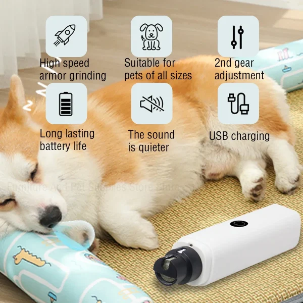 Cortauñas eléctrico para perros, molinillos de uñas para perros, recargable por USB, luz LED, patas de gato silenciosas para mascotas, suministros para el cuidado de uñas