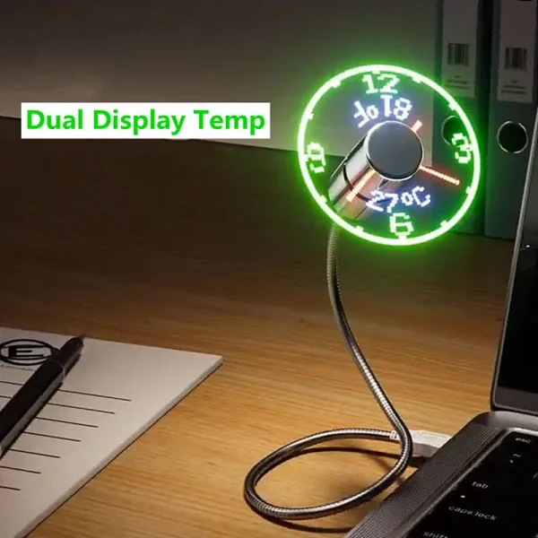 Ventiladores de reloj Usb pequeños silenciosos con Motor sin escobillas, pantalla de tiempo y temperatura de alta velocidad, viento fuerte, ajustable, Universal