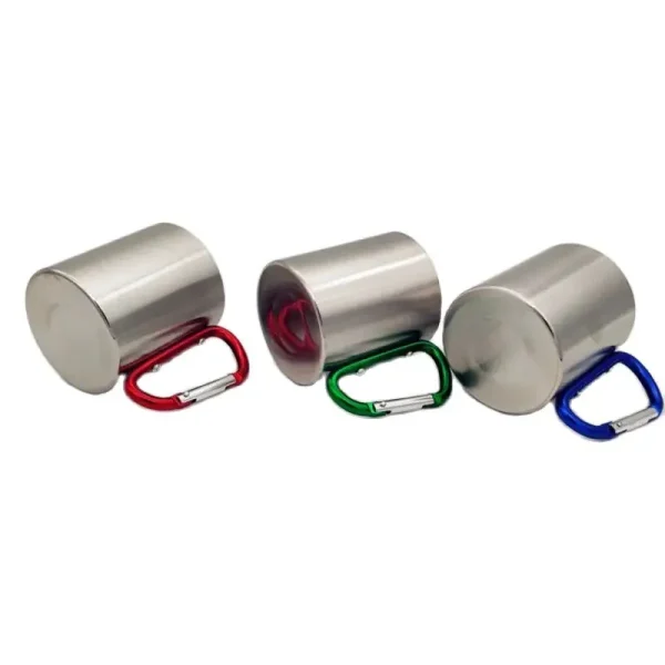 Taza de acero inoxidable de 220Ml para acampar, viajar al aire libre, taza con mango, mosquetón, escalada, mochilero, senderismo, tazas portátiles