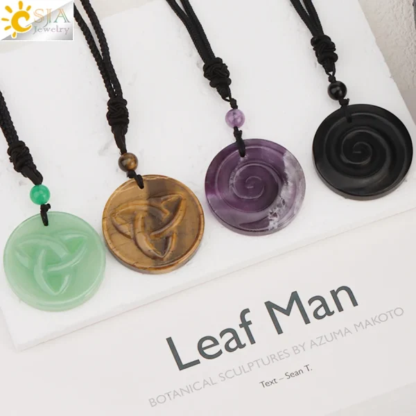 Collar con colgante de piedra Natural para mujer, colgante con forma de escudo de cristal de ojo de Tigre, hecho a mano, tallado, Yoga, Curación 3D, joyería de amuleto, H242
