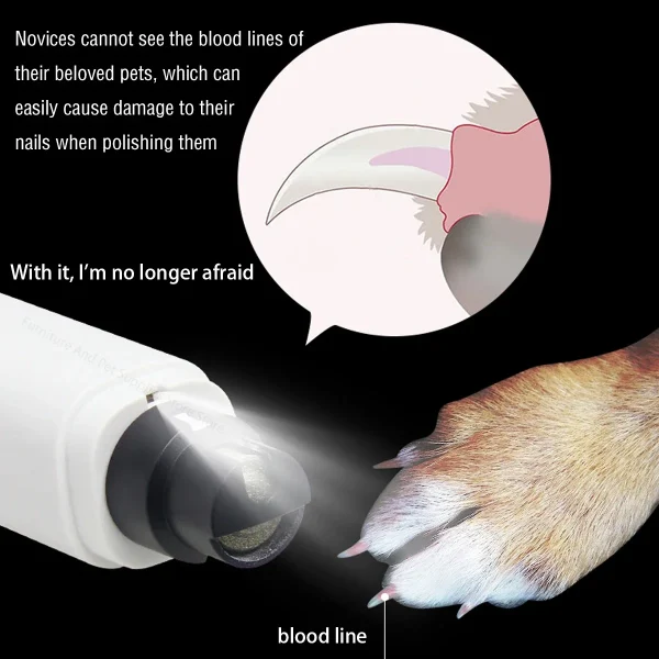 Cortauñas eléctrico para perros, molinillos de uñas para perros, recargable por USB, luz LED, patas de gato silenciosas para mascotas, suministros para el cuidado de uñas
