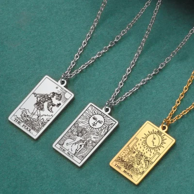 Collar de cartas de Tarot para mujer, collar de acero inoxidable, amuleto de riqueza, Tarot clásico, joyería de adivinación de arcanos principales