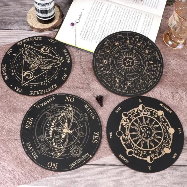 Tablero de péndulo de madera, Luna, estrella, adivinación, energía tallada, tablero de meditación curativo, adornos, tablero Ouija de Altar metafísico