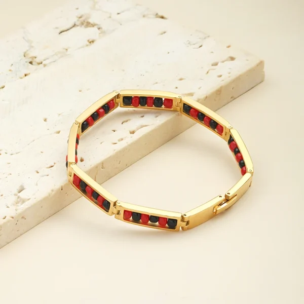 CARLIDANA última nueva tendencia joyería de acero inoxidable Color rojo y negro pulsera de cuentas Orula brazalete de amuleto de la suerte Unisex para mujer