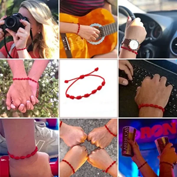 Pulseras de hilo rojo para la suerte, 7 nudos, ajustables, hechos a mano, brazaletes de cuerda DIY para pareja, amuleto, accesorios de joyería