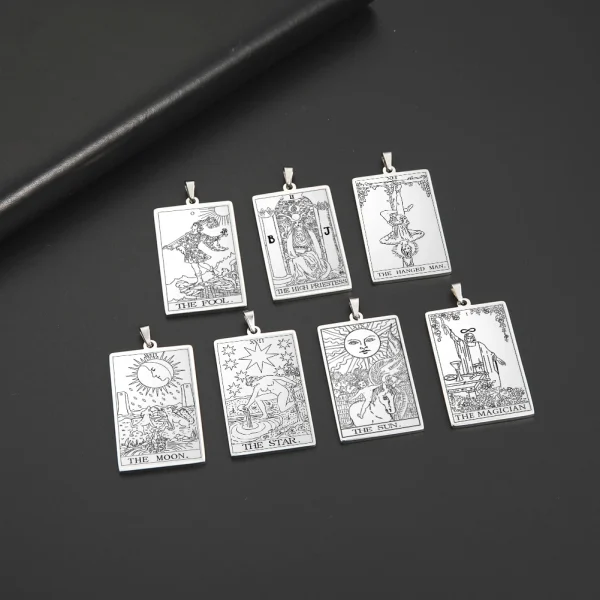 Dawapara-colgantes de Tarot de acero inoxidable para collar, llavero, cartas de Tarot, dijes para fabricación de joyas, accesorios de amuleto Vintage