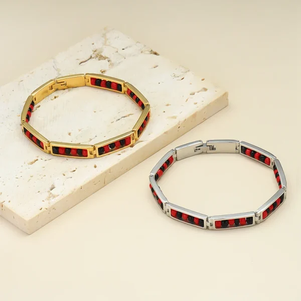 CARLIDANA última nueva tendencia joyería de acero inoxidable Color rojo y negro pulsera de cuentas Orula brazalete de amuleto de la suerte Unisex para mujer