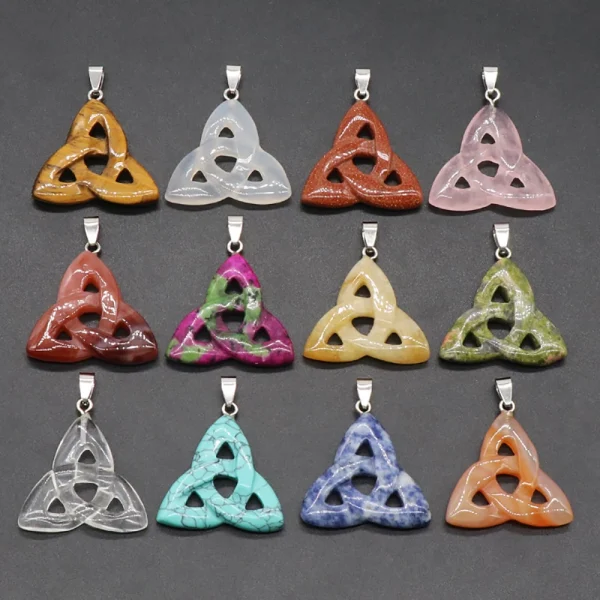 Colgante de piedra Natural nudo celta irlandés amuleto de cristal de ojo de tigre para fabricación de joyería  dijes collar accesorios 34mm