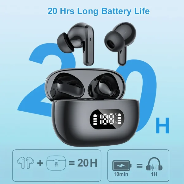 Auriculares inalámbricos 40dB con cancelación de ruido Bluetooth 5,3 auriculares 6 micrófonos ENC con pantalla LED llamada HD auriculares TWS modo de transparencia