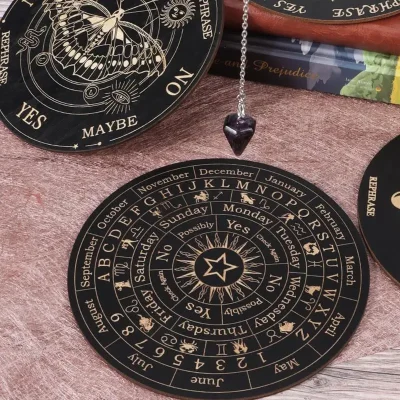 Tablero de péndulo de madera, Luna, estrella, adivinación, energía tallada, tablero de meditación curativo, adornos, tablero Ouija de Altar metafísico