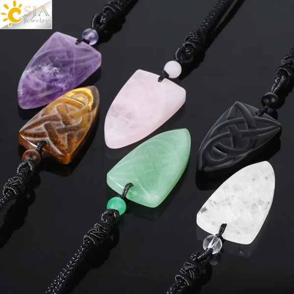Collar con colgante de piedra Natural para mujer, colgante con forma de escudo de cristal de ojo de Tigre, hecho a mano, tallado, Yoga, Curación 3D, joyería de amuleto, H242