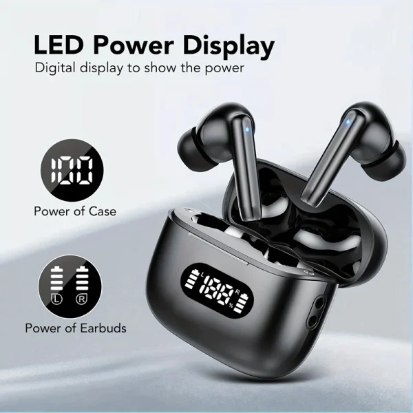 Auriculares inalámbricos 40dB con cancelación de ruido Bluetooth 5,3 auriculares 6 micrófonos ENC con pantalla LED llamada HD auriculares TWS modo de transparencia
