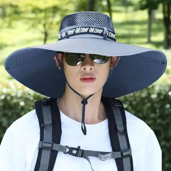 Sombrero de ala grande para hombre, gorra de pesca transpirable, protección solar UV, malla de pescador, senderismo, playa al aire libre, 15CM, novedad de verano