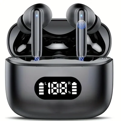 Auriculares inalámbricos 40dB con cancelación de ruido Bluetooth 5,3 auriculares 6 micrófonos ENC con pantalla LED llamada HD auriculares TWS modo de transparencia