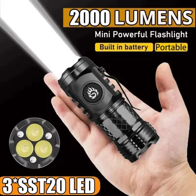 Linterna LED de alta potencia con batería integrada, recargable tipo C con Clip para bolígrafo, linterna de emergencia para acampar al aire libre