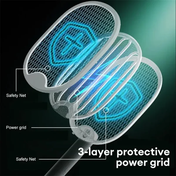 Matamosquitos eléctrico plegable, trampa para moscas recargable por USB, raqueta matamoscas con luz UV, 3500V